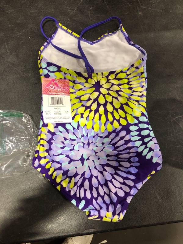 Photo 2 of Kanu Surf Girls' Big Beach Sport 1-Piece Swimsuit, Daisy, Daisy Purple, SIZE 7