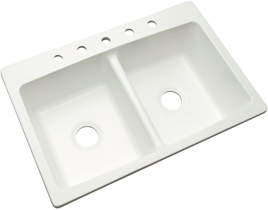 Photo 1 of Dekor Sinks 60500NSC Woodbridge Composite Double Bowl Kitchen Sink with Five Holes, 33-Inch, White Natural Stone
