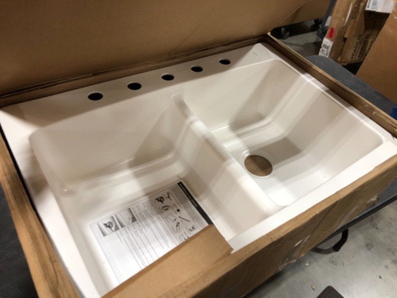 Photo 2 of Dekor Sinks 60500NSC Woodbridge Composite Double Bowl Kitchen Sink with Five Holes, 33-Inch, White Natural Stone
