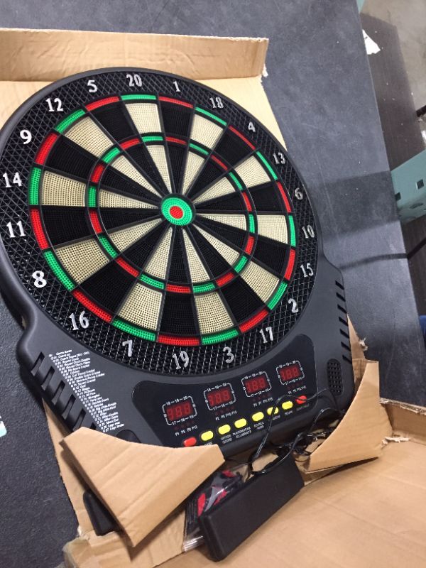 Photo 2 of Biange Electronic Dart Board, Digital Soft Tip Dart Boards, Dartboard Set 13.5” Target Area, 27 Games and 243 Variants with 12PCS 18g Darts, 4 LED Displays, 100 Tips, Flights, Support 16 Players