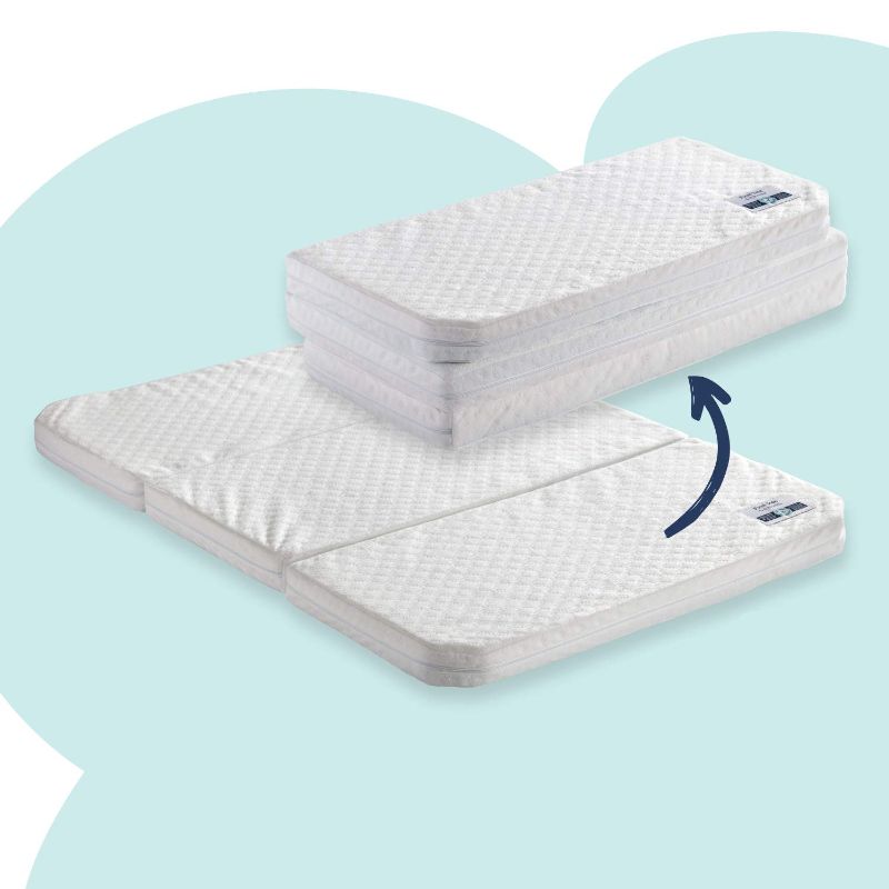 Photo 1 of hiccapop Tri-Fold Travel Mattress [Exclusively Fits 4moms Breeze GO Portable Travel Playard & Breeze Plus Playard ONLY] | Dual Sided w/Firm Side (for Babies) & Soft Memory Foam Side (for Toddlers)
