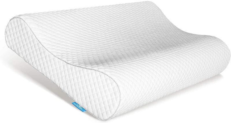 Photo 1 of AM AEROMAX Contour Memory Foam Pillow, Neck Orthopedic Sleeping Pillows, Cervical Pillow for Neck Pain Relief with Washable Pillowcase for Side, Back and Stomach Sleepers.(Soft & White)