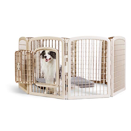 Photo 1 of Amazon Basics 8-Panel Plastic Pet Pen Fence Enclosure With Gate - 64 x 64 x 34 Inches, Beige
