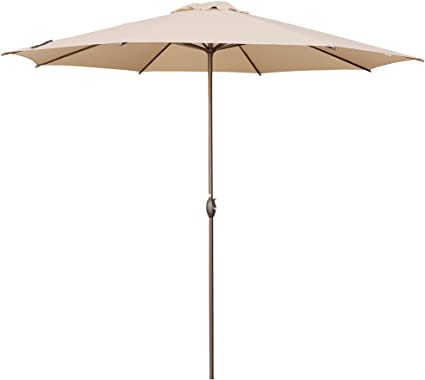 Photo 1 of Abba Patio 11ft Patio Umbrella Outdoor Umbrella Patio Market Table Umbrella with Push Button Tilt and Crank for Garden, Lawn, Deck, Backyard & Pool, Beige