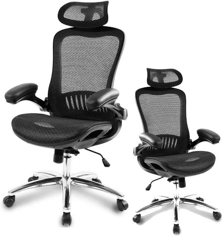 Photo 1 of Mimoglad Office Chair, Ergonomic Desk Chair with Lumbar Support and Adjustable Head, High Back Computer Chair with Breathable Mesh, Flip-up Arm Rests, Titling Backrest … (Black)