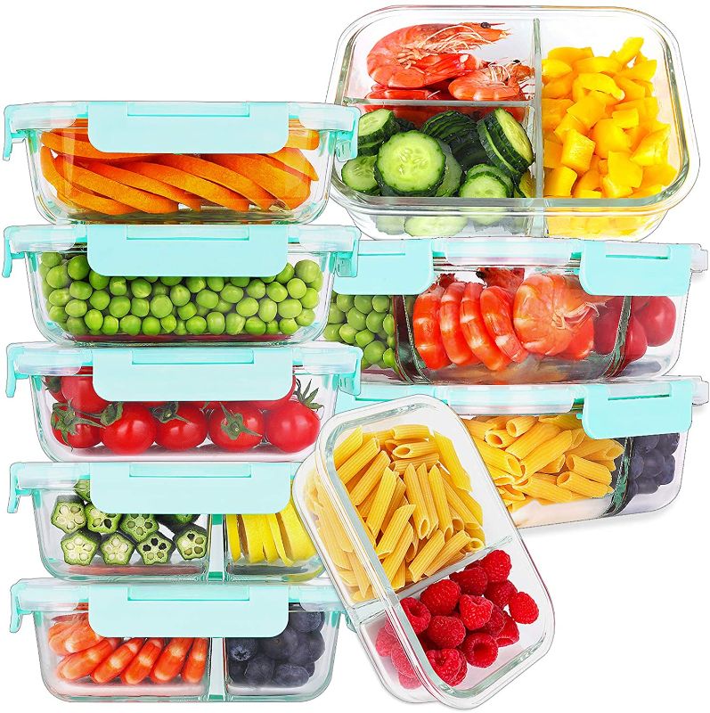 Photo 1 of Bayco 9 Pack Glass Meal Prep Containers 3 & 2 & 1 Compartment, Glass Food Storage Containers with Lids, Airtight Glass Lunch Bento Boxes, BPA-Free & Leak Proof (9 lids & 9 Containers)