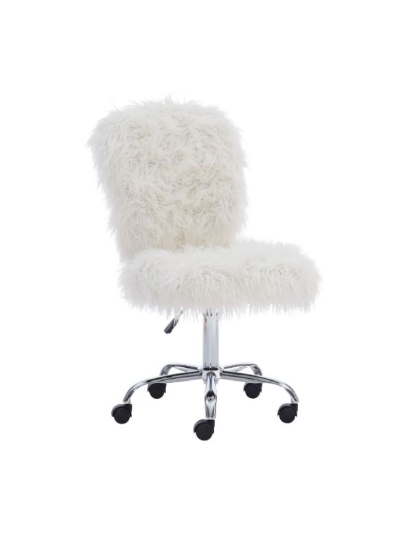 Photo 1 of Linon Home Decor Products Aria Faux Fur Mid-Back Home Office Chair, White/Chrome 

