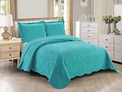 Photo 1 of Home Collection 3pc King/Cal King Over Size Elegant Embossed Bedspread Set Light Weight Solid Turquoise 