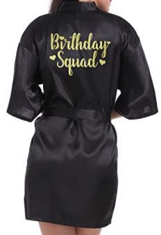 Photo 1 of Birthday Queen Squad Kimono Party Robes Women's Silky Short Bridesmaid Bride Satin Getting Ready Sleepwear with Gold Glitter--- medium
