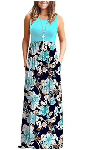 Photo 1 of AUSELILY Women's Summer Sleeveless Loose Plain Maxi Dress, Light Blue, Size large