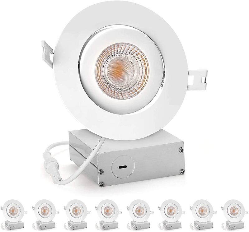 Photo 1 of 4Inch Ultra-Thin Adjustable Eyeball Gimbal LED Recessed Lighting with Junction Box 3colour Options 9 Watts 750Lm Dimmable Ceiling Light ETL Listed (3000k/4000k/5000kOption 8Pack) Gasonny
