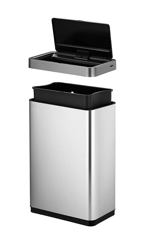 Photo 1 of EKO Mirage-X 47 Liter / 12.4 Gallon Touchless Rectangular Motion Sensor Trash Can with Removable Liner, Brushed Stainless Steel Finish
