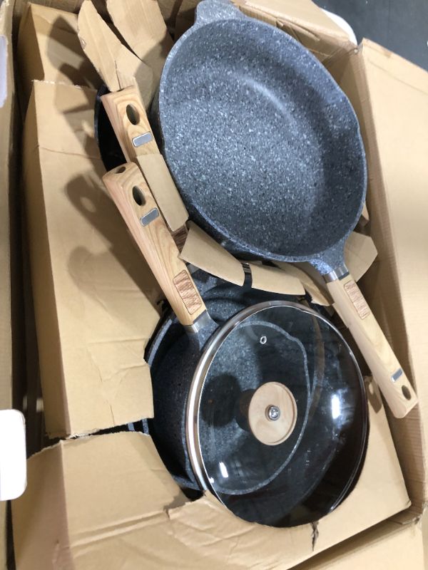 Photo 2 of YIIFEEO  Pieces Cookware Set, Nonstick Pans and Pots Sets, Stone Non Stick Frying Pans and Saucepan Sets with Cooking Utensils,Induction Compatible (Cream Marble)