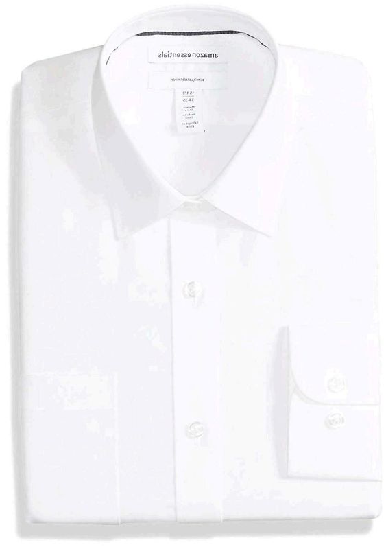 Photo 1 of Essentials Men's Slim-Fit Wrinkle-Resistant Long-Sleeve, White, Size 16.5