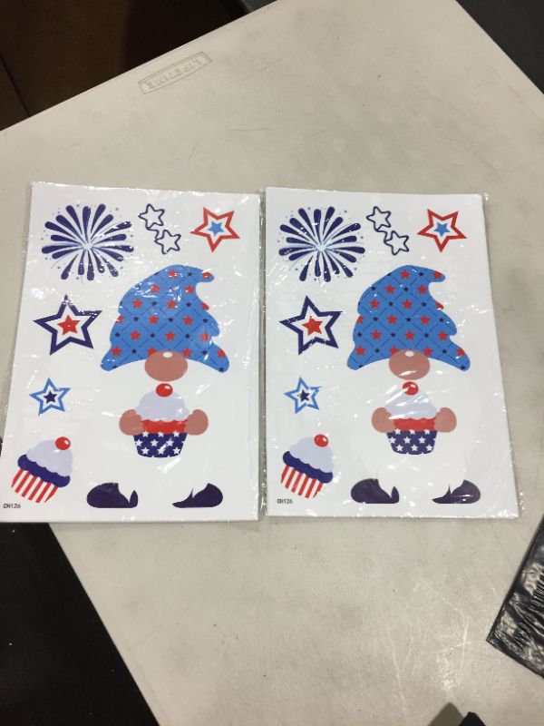 Photo 2 of 4th of July Window Clings Removable gnome Independence Day Window Sticker Decals Patriotic Window Decorations Red White Blue Party Decoration for Home School Office 204 pc 