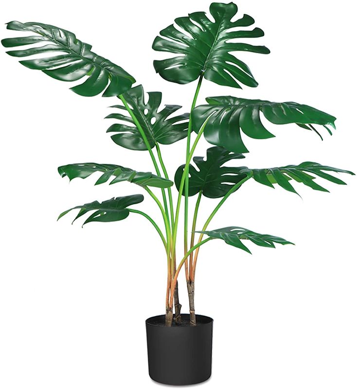 Photo 1 of CROSOFMI Artificial Monstera Deliciosa Plant 37" Fake Tropical Palm Tree, Perfect Faux Swiss Cheese Plants in Pot for Indoor Outdoor House Home Office Garden Modern Decoration Housewarming Gift,1 Pack