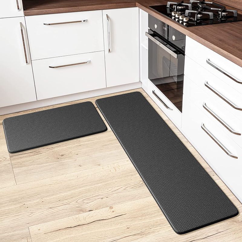 Photo 1 of Anti-Fatigue Kitchen Mat & Rug - Set of 2 Cushioned Non-Slip Waterproof Kitchen Floor Mats, Great for Use in Front of Sink, PVC, Memory Foam. Comfort Decor. Runner Rugs for Home, Office, Laundry Room