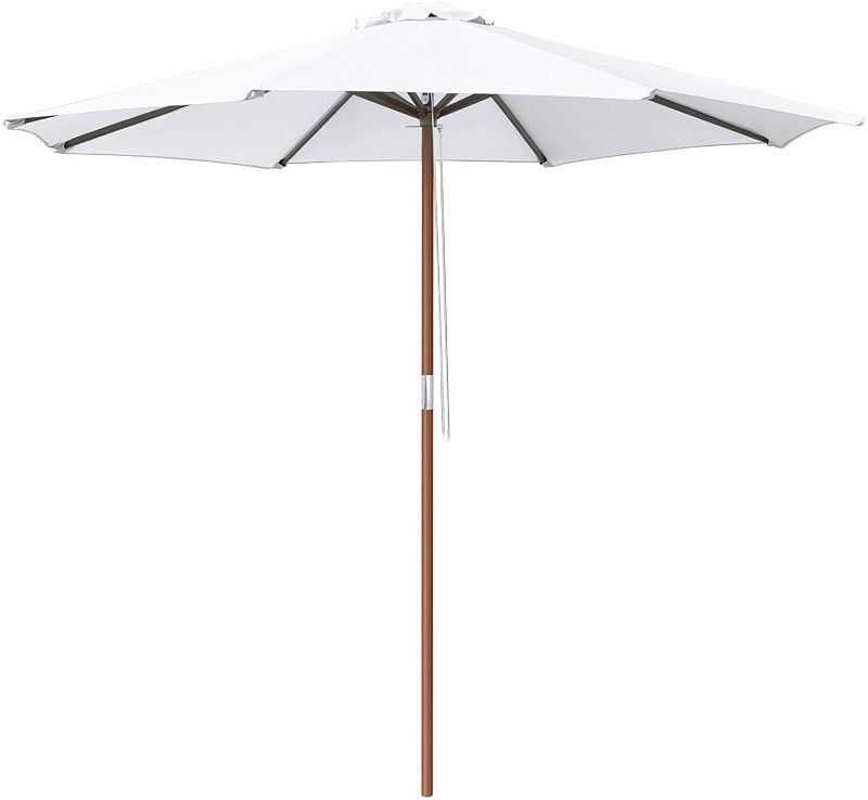 Photo 1 of 9ft Wood Outdoor Patio Pure White Umbrella Market Garden Yard Beach Deck Cafe Wedding Party Sunshade