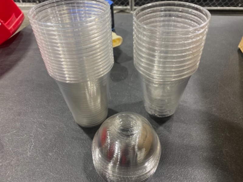 Photo 1 of Clear Plastic cups, 2 variations (one with a lid and one lidless), Pack of 50