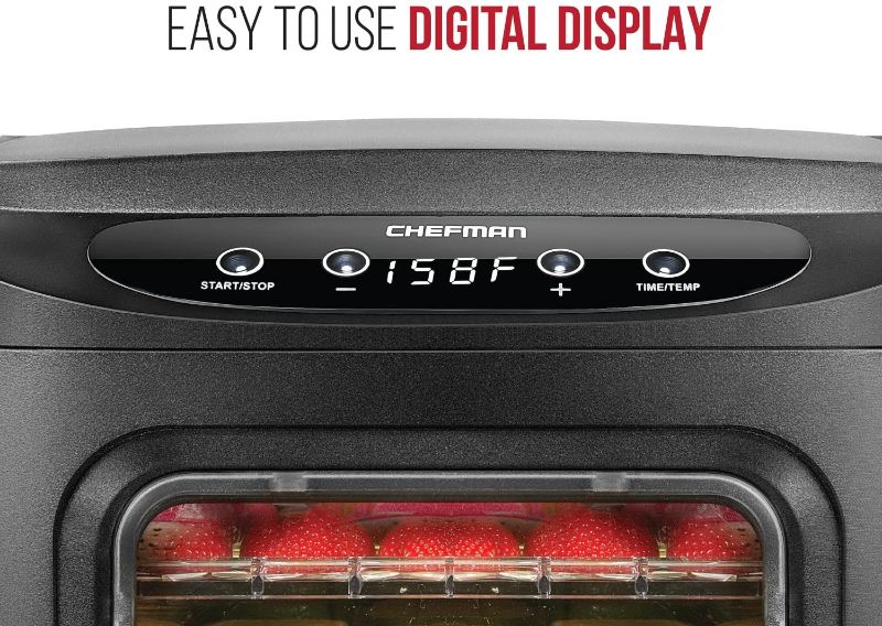 Photo 1 of Chefman Food Dehydrator Machine, Touch Screen Electric Multi-Tier Preserver, Meat or Beef Jerky Maker, Fruit Leather, Vegetable Dryer w/ 6 Slide Out Drying Rack Trays & Transparent Door, Black
