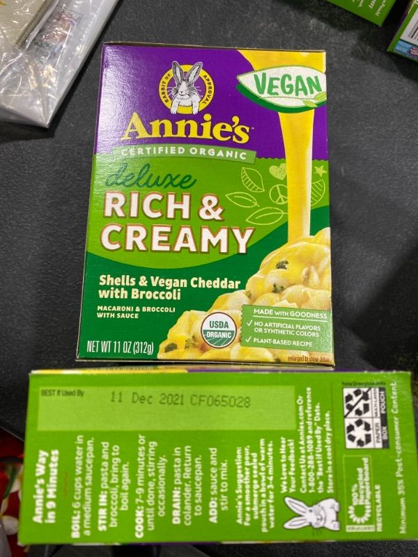 Photo 3 of Annie's Organic Deluxe Rich and Creamy Shells and Vegan Cheddar with Broccoli, 11 oz
PACK OF THREE, EXP:12.11.2021