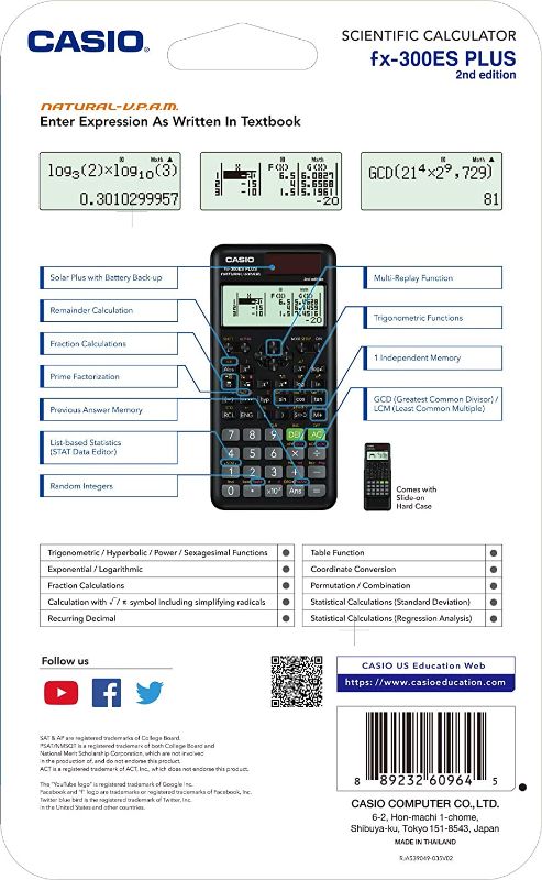 Photo 2 of Casio fx-300ESPLUS2 2nd Edition, Standard Scientific Calculator, Black
