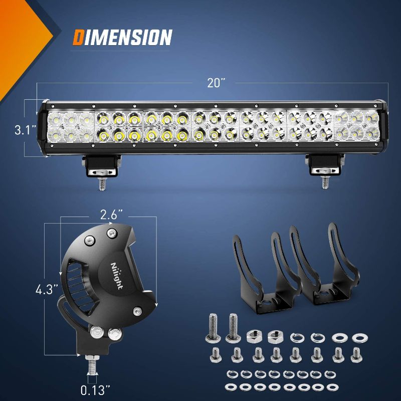 Photo 2 of Nilight - ZH002 20Inch 126W Spot Flood Combo Led Off Road Led Light Bar 2PCS 18w 4Inch Spot LED Pods With 16AWG Wiring Harness Kit-3 Lead, 2 Years Warranty
