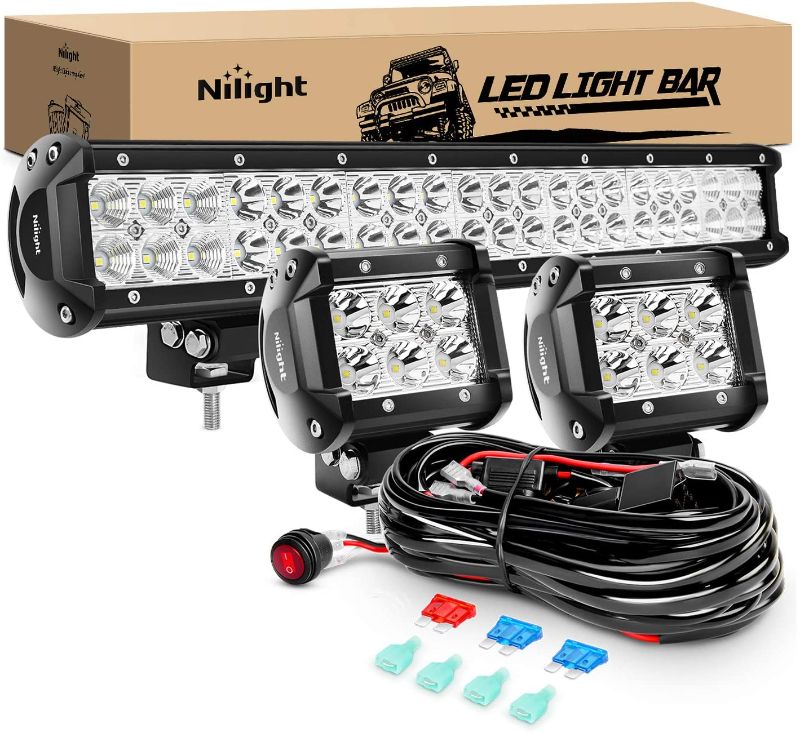 Photo 1 of Nilight - ZH002 20Inch 126W Spot Flood Combo Led Off Road Led Light Bar 2PCS 18w 4Inch Spot LED Pods With 16AWG Wiring Harness Kit-3 Lead, 2 Years Warranty
