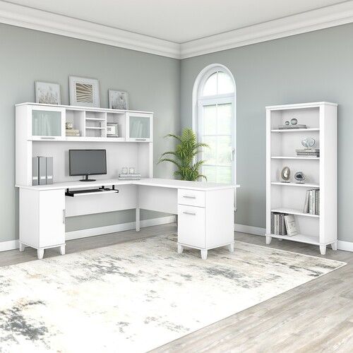 Photo 1 of Bush Furniture Somerset 72"W L Shaped Desk with Hutch and Bookcase White - SET011WH, BOX 2 ONLY MISSING OTHER BOXES IN SET