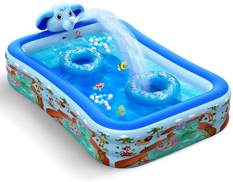 Photo 1 of Hamdol Inflatable Swimming Pool with Sprinkler, Kiddie Pool 99" X 72" X 22" Family Full-Sized Inflatable Pool, Blow Up Lounge Pools Above Ground Pool for Kids, Adult, Age 3+, Outdoor, Garden, Party
