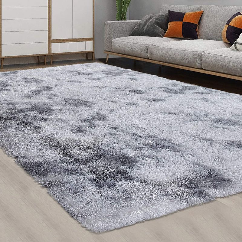 Photo 1 of CAROMIO Velvet Shag Area Rug Modern Tie Dye Indoor Plush Fluffy Rugs, Soft and Comfy Fuzzy Carpet Rugs for Bedroom Living Room Kids Nursery Fluffy Accent Area Rug, Light Grey, 6' x 9'
