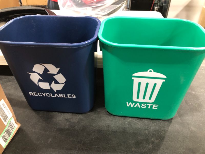 Photo 2 of Acrimet Wastebasket Bin for Recycling and Waste 13QT (Plastic) (Green and Blue) (Set of 2)