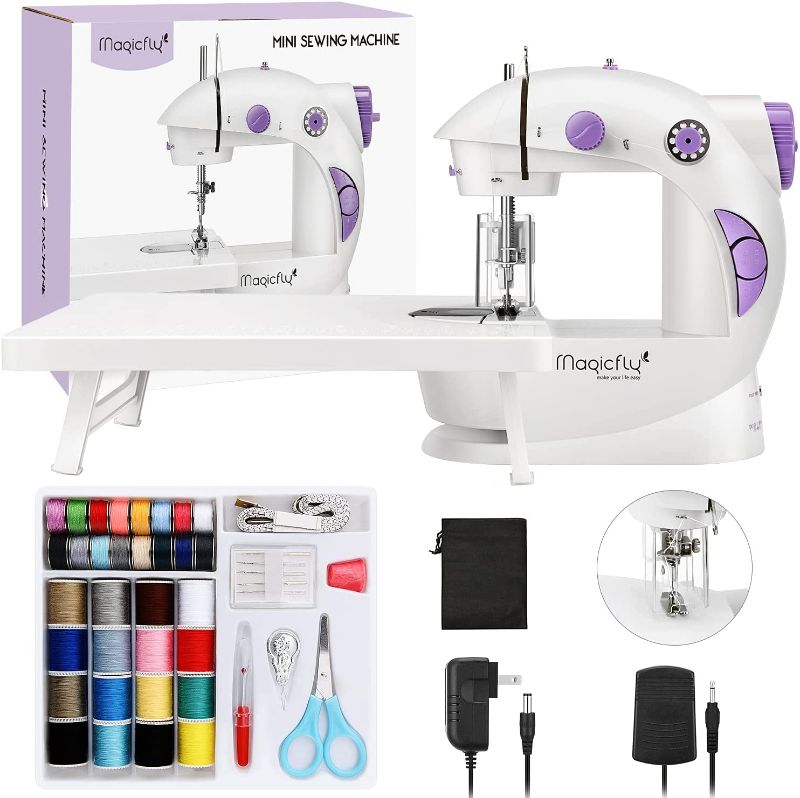 Photo 1 of Magicfly Mini Sewing Machine for Beginner Dual Speed Portable Sewing Machine Machine with Extension Table Light Sewing Kit for Household Travel