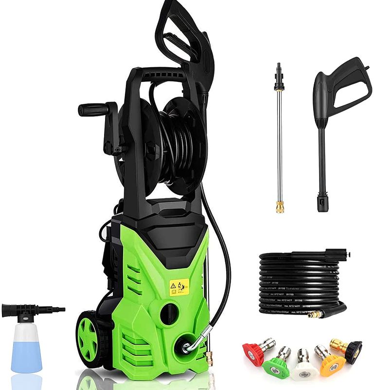 Photo 1 of Homdox 2850 PSI Pressure Washer, Electric Pressure Washer, Power Washer, Professional Washer Cleaner Machine with 5 Interchangeable Nozzles, 1800W,1.70 GPM, Hose with Reel (Green)
