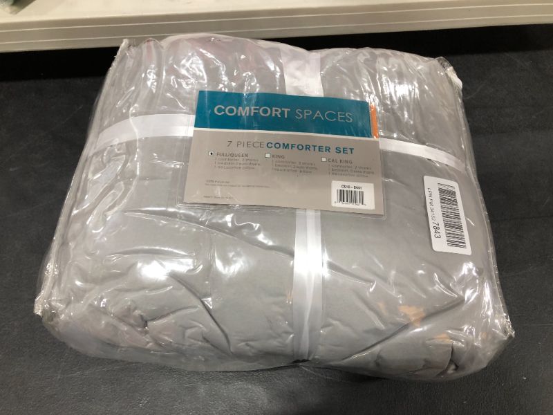 Photo 2 of Comfort Spaces Malcom 7 Piece Comforter Sets ( plus 2 euro shams and 1 pillow), Queen, Gray