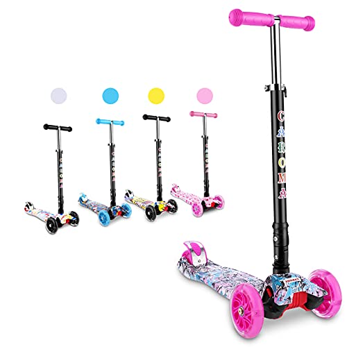 Photo 1 of Caroma Kids Scooter, 3 Adjustable Height, 3 PU LED Flashing Wheels with Aluminum Alloy T-Bar Scooter