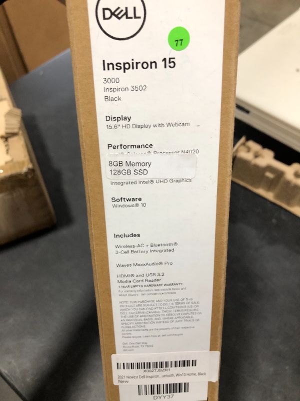 Photo 2 of Dell Inspiron 15 3502 Intel(R) Celeron(R) Processor N4020 Processor 128GB Solid State Drive 4GB, 1x4GB, DDR4 15.6-inch HD (1366 x 768) Anti-Glare LED-Backlit Non-Touch Narrow Border Displa
