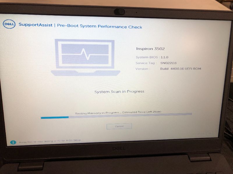 Photo 3 of Dell Inspiron 15 3502 Intel(R) Celeron(R) Processor N4020 Processor 128GB Solid State Drive 4GB, 1x4GB, DDR4 15.6-inch HD (1366 x 768) Anti-Glare LED-Backlit Non-Touch Narrow Border Displa
