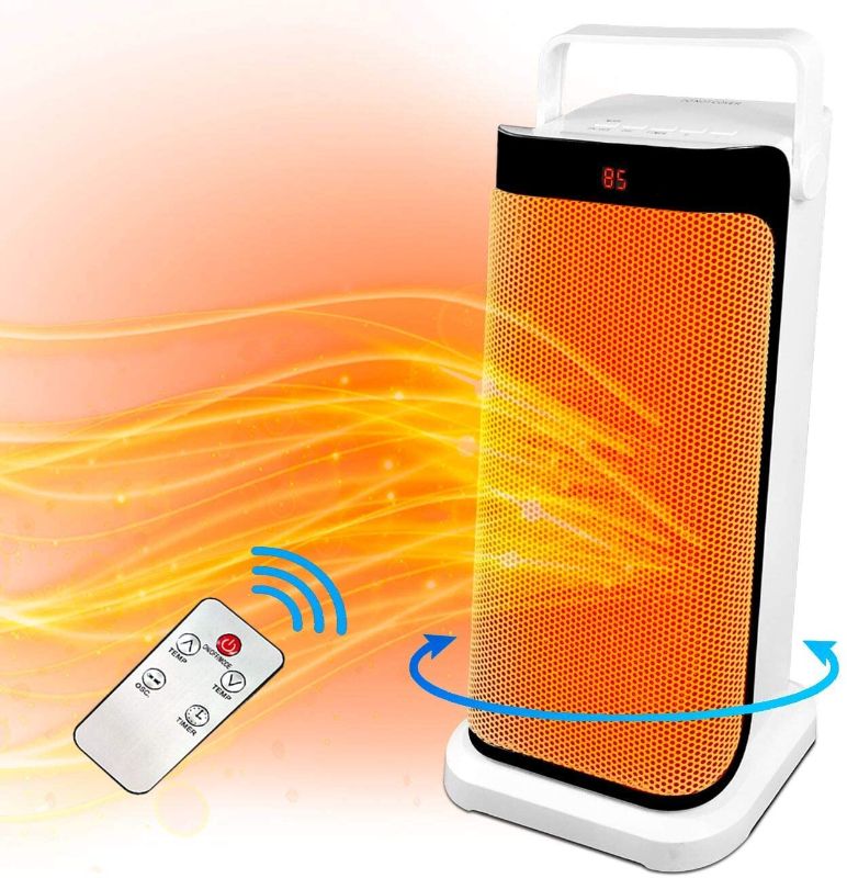 Photo 1 of Patio Tower Heaters Electric with Remote - Oscillating Portable Large Fan Heater, Outdoor Ceramic Heater Thermostat 12 H Timer Overheat, Tip-over Protection, Office, Bedroom, Bathroom, Home, Indoor