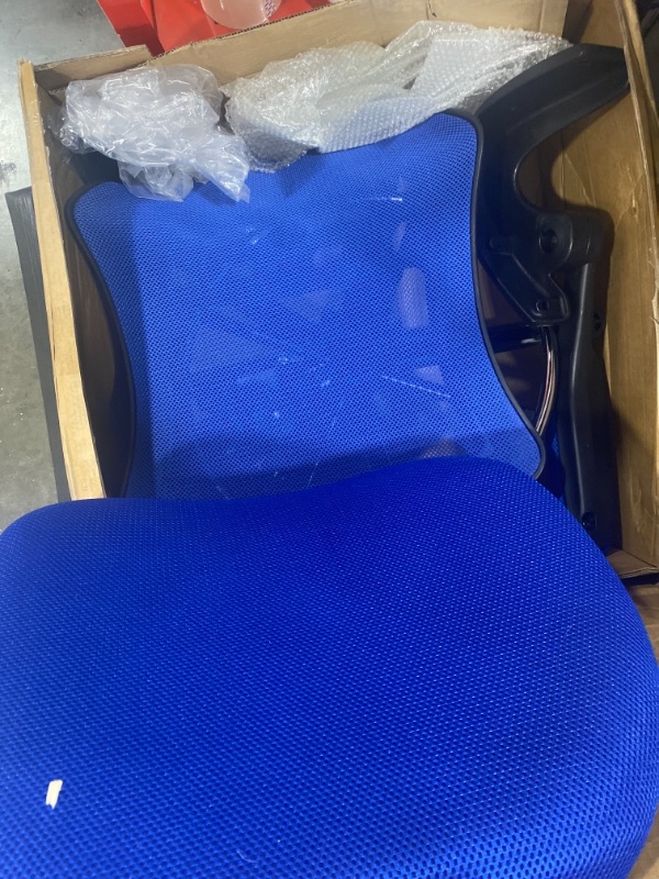 Photo 2 of Flash Furniture Blue Mid Back Mesh Ergonomic Drafting Chair with Adjustable Foot Ring and Flip Up Arms