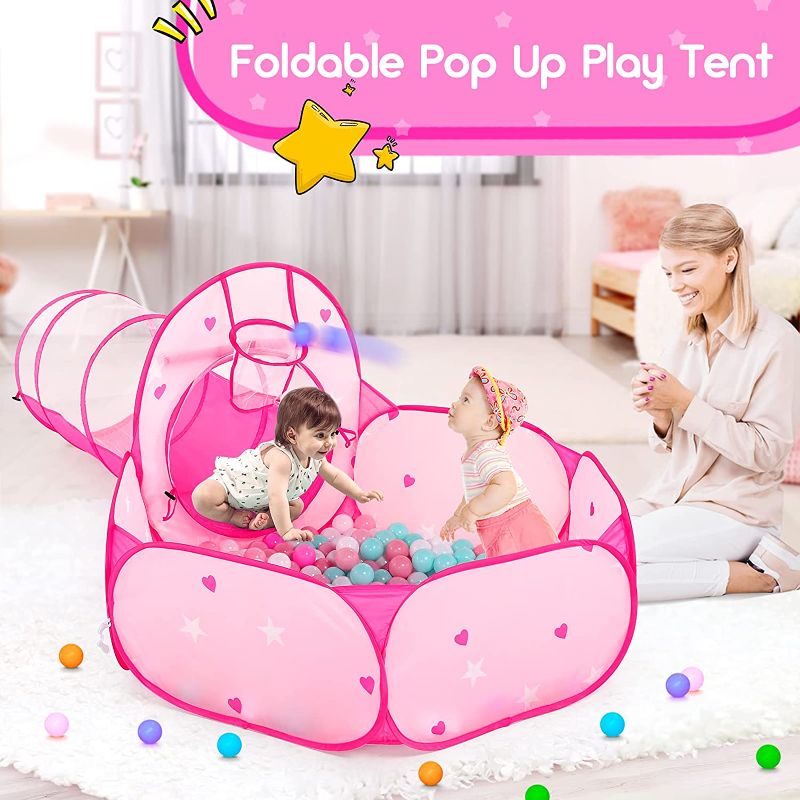 Photo 1 of 3pc Kids Play Tent for Girls with Ball Pit, Crawl Tunnel, Princess Tents for Toddlers, Baby Space World Playhouse Toys, Boys Indoor& Outdoor Play House, Perfect Kid’s Gifts (3PC Pink Star Play Tent)
