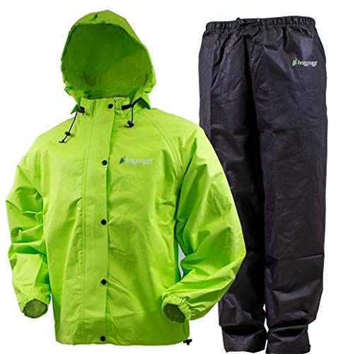 Photo 1 of FROGG TOGGS Men's Standard Classic All-Sport Waterproof Breathable Rain Suit, Hi-Vis Lime Jacket/Black Pants, Large
