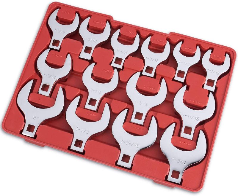 Photo 1 of 14-Piece Premium 1/2" Drive Jumbo Crowfoot Wrench Set | Include Standard SAE Sizes from 1-1/16" to 2" with Storage Tray | Chrome Vanadium Steel and Mirror Chrome Finish
