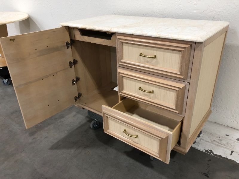 Photo 3 of 3 DRAWER WOODEN DRESSER H33 INCH W47 INCH L25 INCH DRESSER WITH MINI FRIDGE STORAGE ** CHIPPED CORNER**