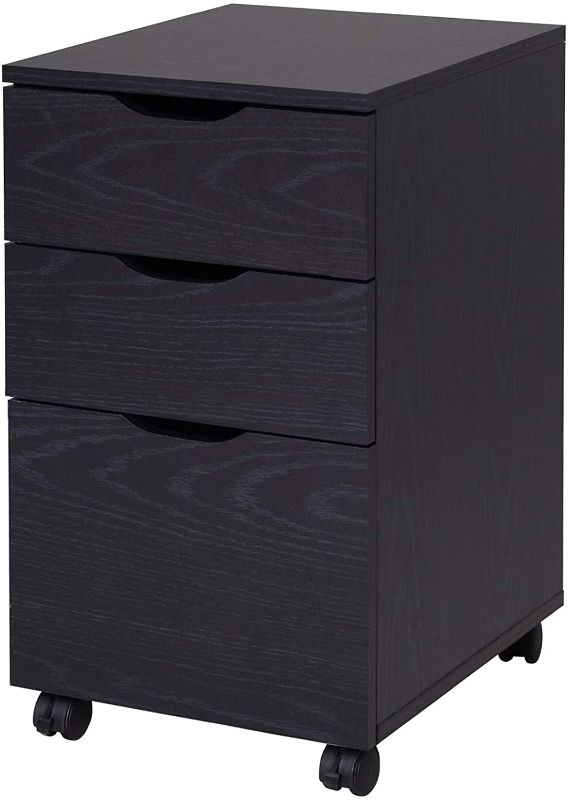 Photo 1 of HOMCOM 3 Drawer File Cabinet, Rolling Vertical A4 Paper Letter Binder, 14" D, Black Wood Grain