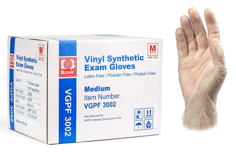 Photo 1 of Basic Medical Clear Vinyl Exam Gloves - Latex-Free & Powder-Free, Medium, VGPF3002 (Case of 1,000) 