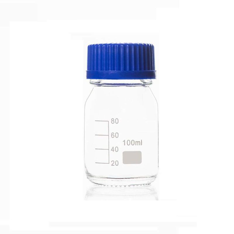 Photo 1 of 100ml/3.4oz Empty Thick Glass Graduated Reagent Bottle with Blue Screw Cap Laboratory Chemical Agent Bottle Liquid Storage Containers Jar Pot 3 pack