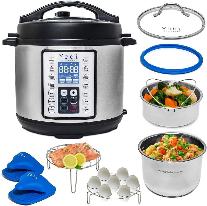 Photo 1 of Yedi 9-in-1 Total Package Instant Programmable Pressure Cooker, 6 Quart, Deluxe Accessory kit, Recipes, Pressure Cook, Slow Cook, Rice Cooker, Yogurt Maker, Egg Cook, Sauté, Steamer, Stainless Steel