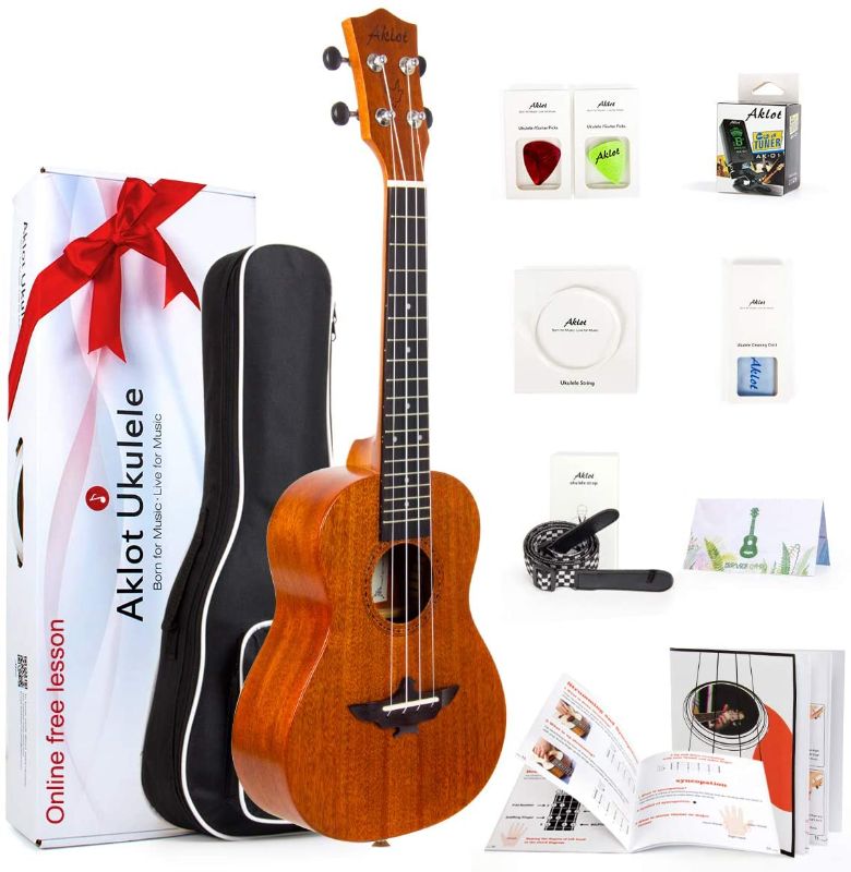 Photo 1 of AKLOT Concert Ukulele, Ukelele Solid Mahogany 23 inch for Beginners Starter Adults Kit with Free Online Courses and Uke Accessories, AKC23
