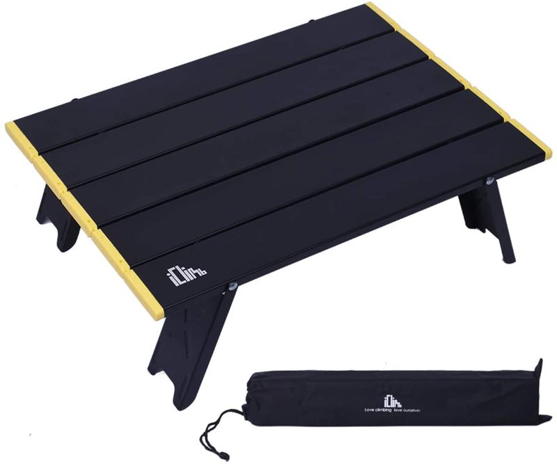 Photo 1 of iClimb Ultralight Compact Mini Beach Picnic Folding Table with Carry Bag, Two Size (Black - S)
